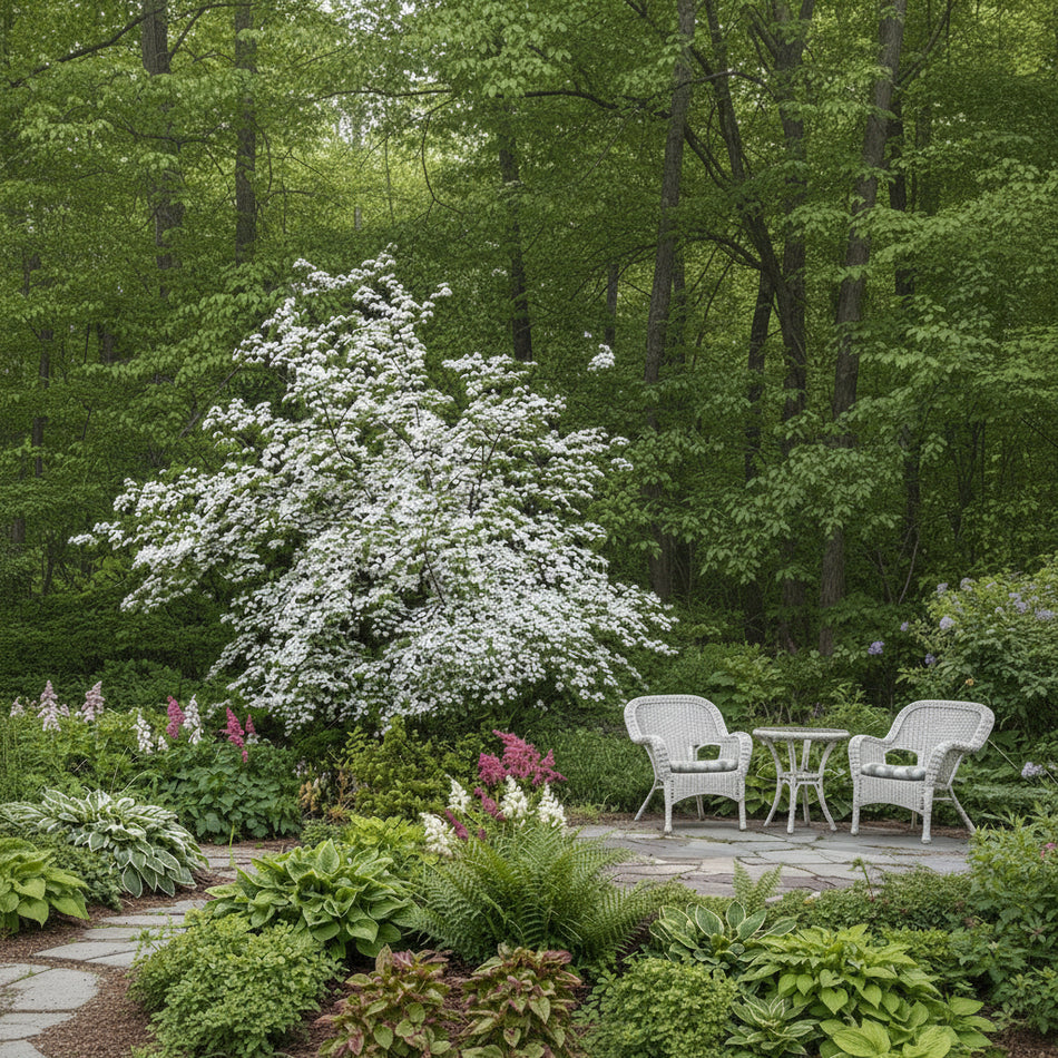 Aurora Dogwood tree in a backyard garden
