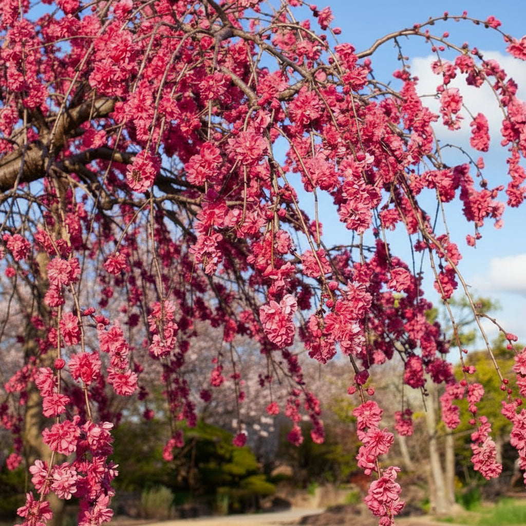 Crimson Cascade Peach Tree in bloom 