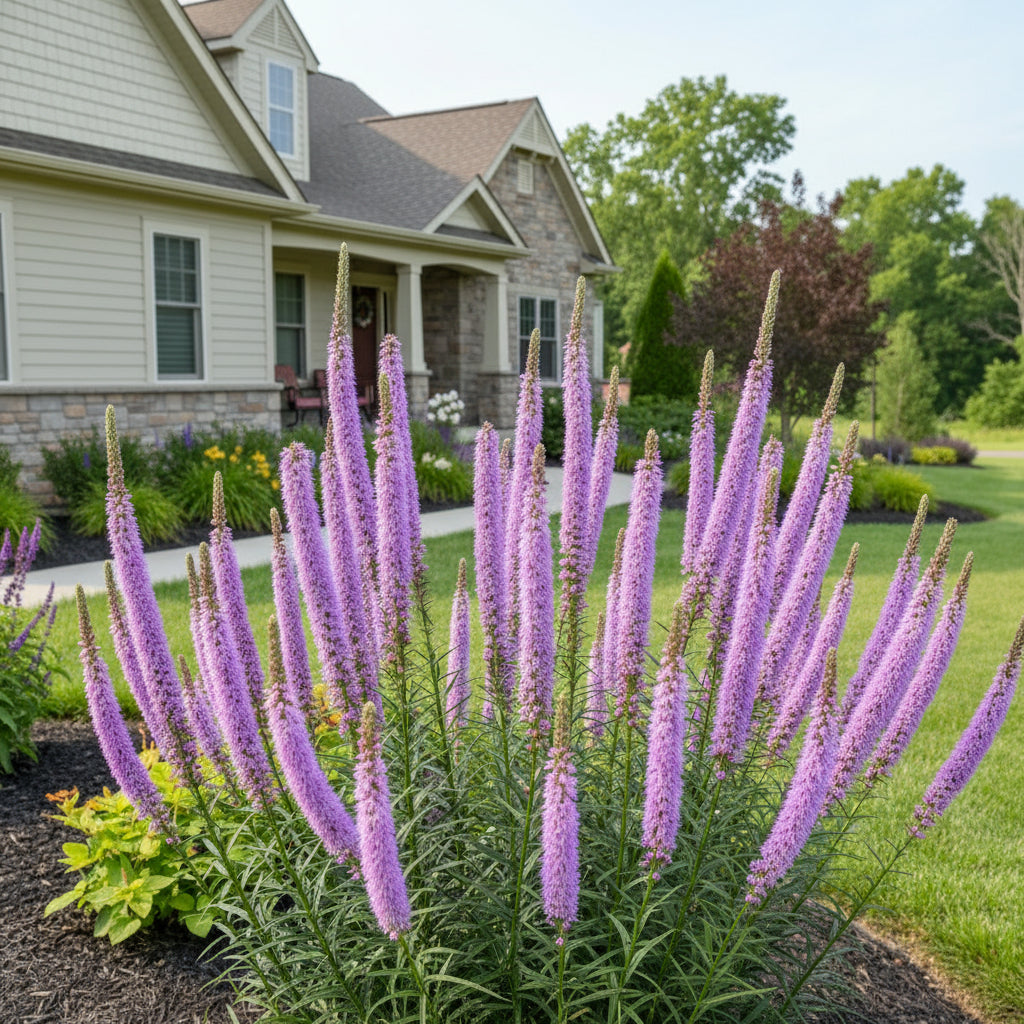 Liatris 'Lavender Glowsticks' in a front yard landscape