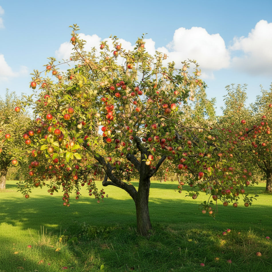 Apple tree laden with apples in an orchard