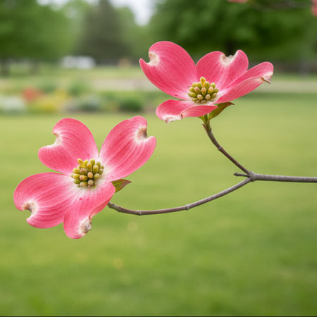 Two pink Ragin Pink Dogwood Blooms per Jackson Nursery