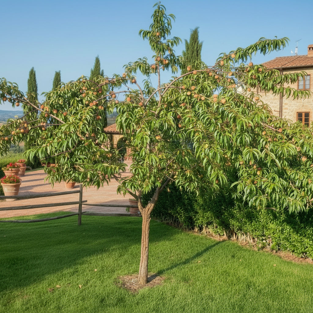 Reliance peach tree in the yard of a home