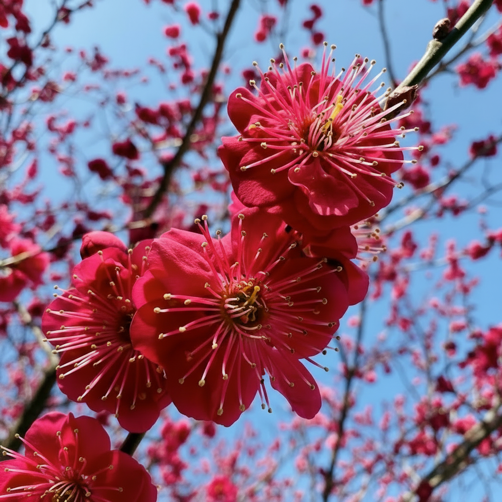 Photo of blooms of a Japanese Apricot - Matsubara Red